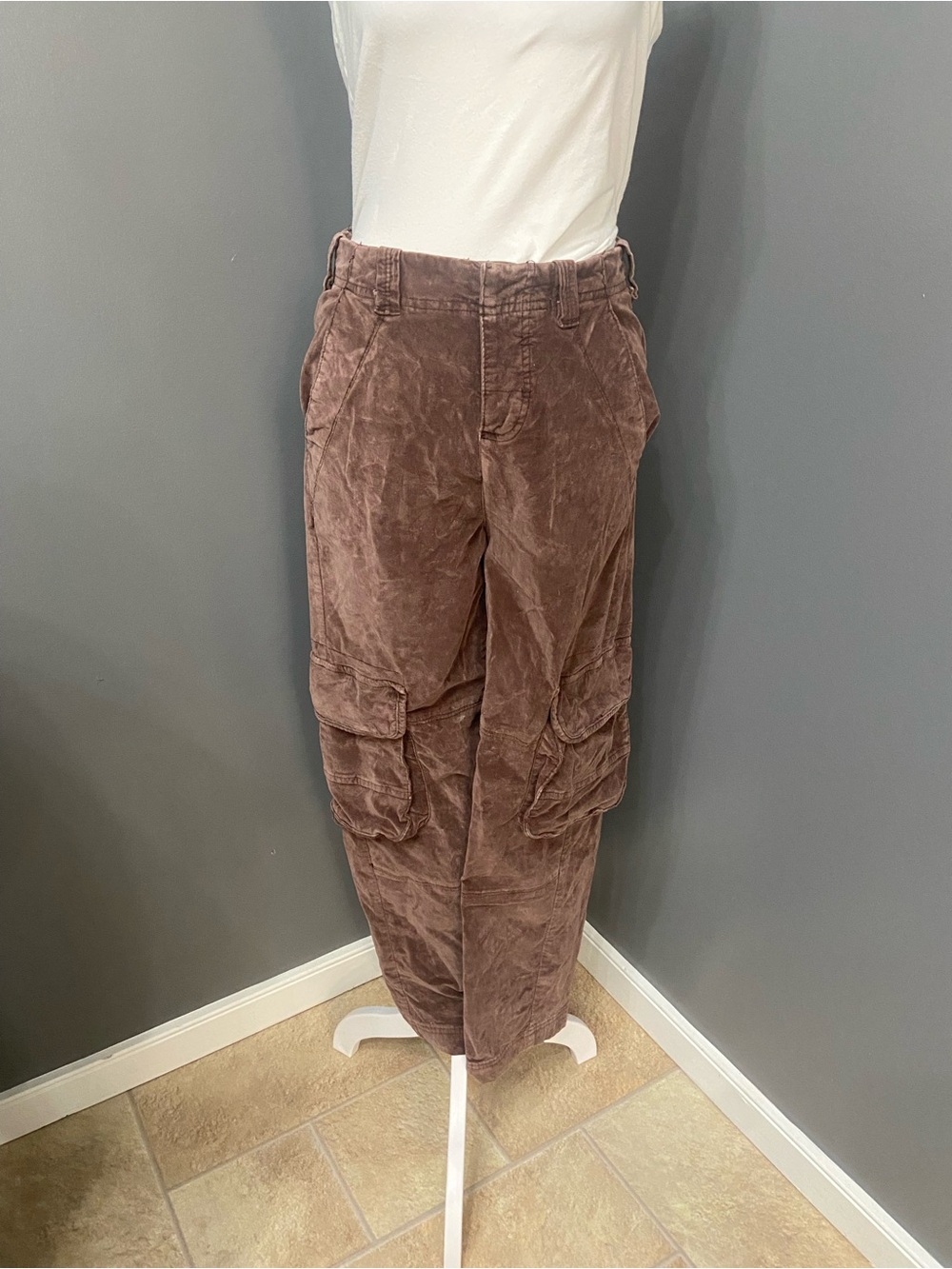FREE PEOPLE Womens Cargo Pants Hard Crushin Plush Brown Festival Boho Hippie (2)
